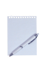 pen on empty page isolated on white