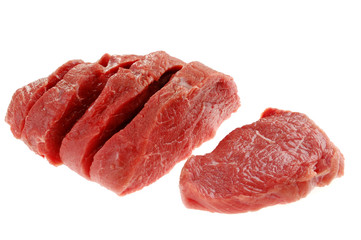 Fresh raw beef isolated on white background