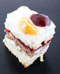 .Closeup of cream and mandarin topping