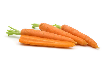 slice fresh carrots on white background