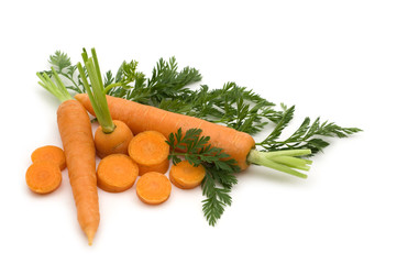 slice fresh carrots on white background
