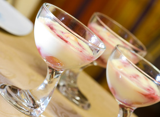 Strawberries with cream in cup