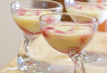 Strawberries with cream in cup