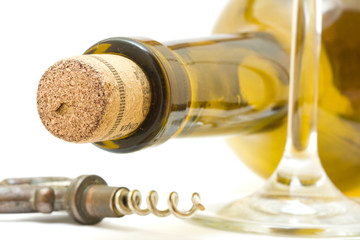 Bottle of wine with corkscrew