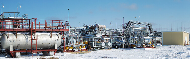 Fuel and gas refinery at winter.