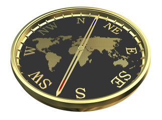 Gold compass on white background
