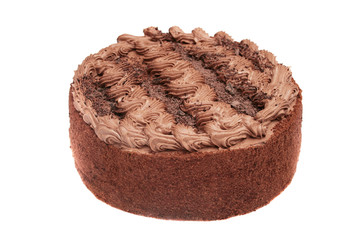 Chocolate cake isolated on white.