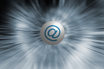 Email symbol on ball over blue zoom background