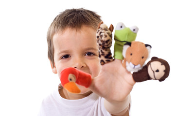Boy with finger puppets