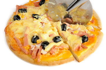 Fresh hot pizza on white background