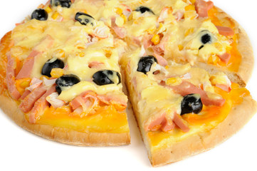 Fresh hot pizza on white background