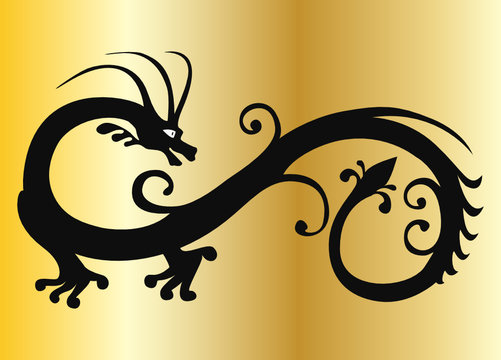 vector black dragon on gold