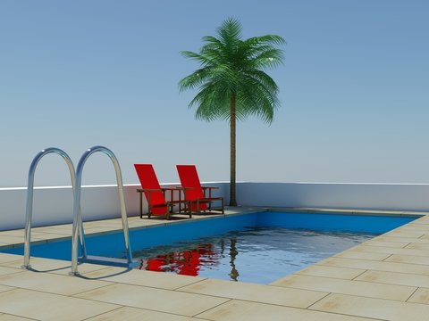 Tropical palm tree swimming pool