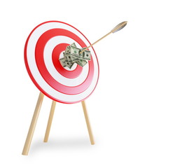 an arrow got in a target with dollars