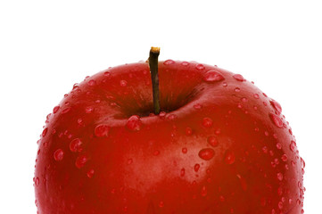 Green apple with dew isolated on white