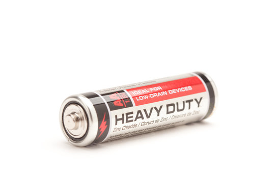 Single Heavy Duty AA Battery on White