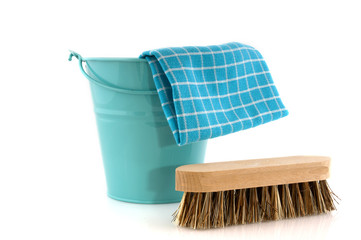 cleaning with brush and bcket