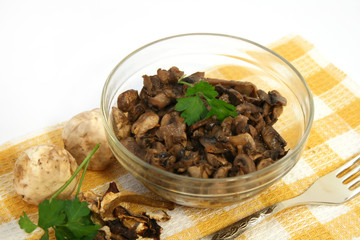 dish prepared with mushrooms isolated on a white background