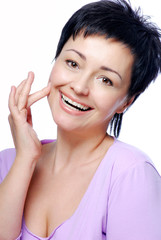 laughing woman with good condition of skin