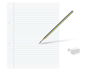 Paper pencil and eraser