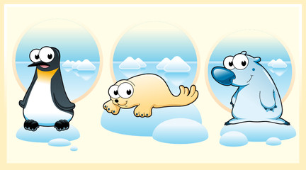 Polar animals: Polar bear, penguin and seal