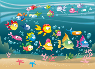 Fototapeta premium Big Family of Fish in the sea