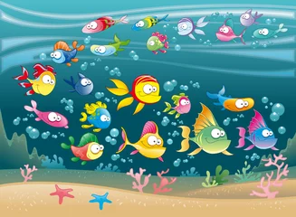 Wandcirkels plexiglas Grote familie van vissen in de zee © ddraw