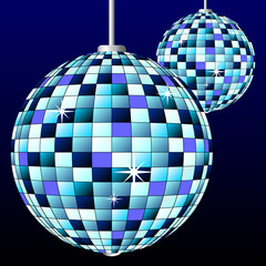 Disco mirror balls over black and blue background