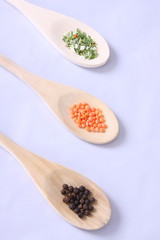 Food still life - herbs on wooden spoon