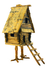 Isolated  izba on chicken legs from folklore on white background