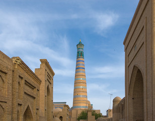 Minaret in ancient city of Khiva, Uzbekistan