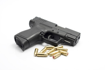 pistol and bullets isolated