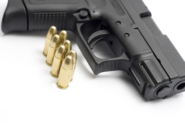 pistol and bullets isolated