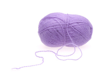 Violet woolen a thread on white background