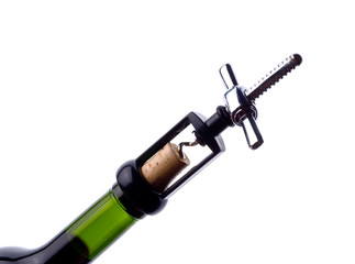 Bottle of wine with a corkscrew