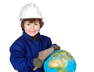 Adorable future builder constructing the world