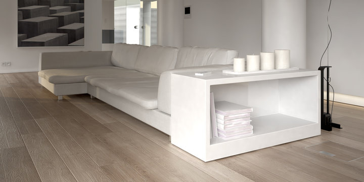 Modern white sofa with bookcase
