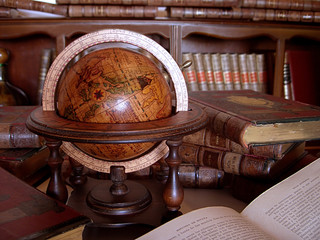 Ancient books and globe.