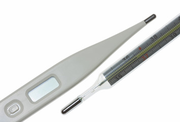 macro of digital and mercurial thermometers