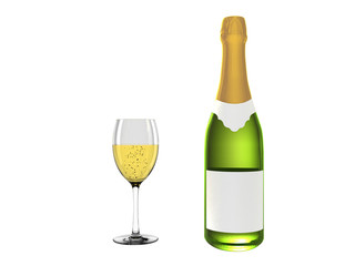 Champagne bottle and champagne in glass