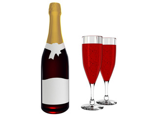 Wine bottle and wine in glass