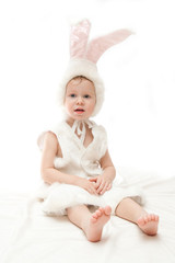 baby in rabbit costume isolated on white