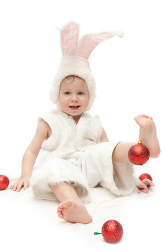 baby in rabbit costume isolated on white