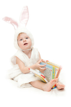 baby in rabbit costume isolated on white