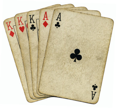 Full house aces and Kings vintage poker cards.