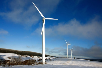 wind power station in snowy landcape