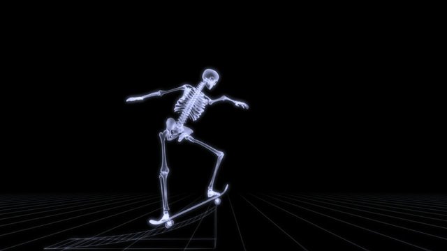 Xray of human skeleton jumping with skateboard