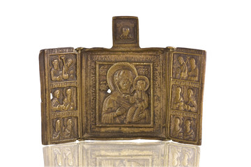 An ancient madonna with Jesus Christ metallic orthodox icon