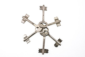 set of old keys isolated on white background