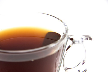 Glass tea cup on white background.